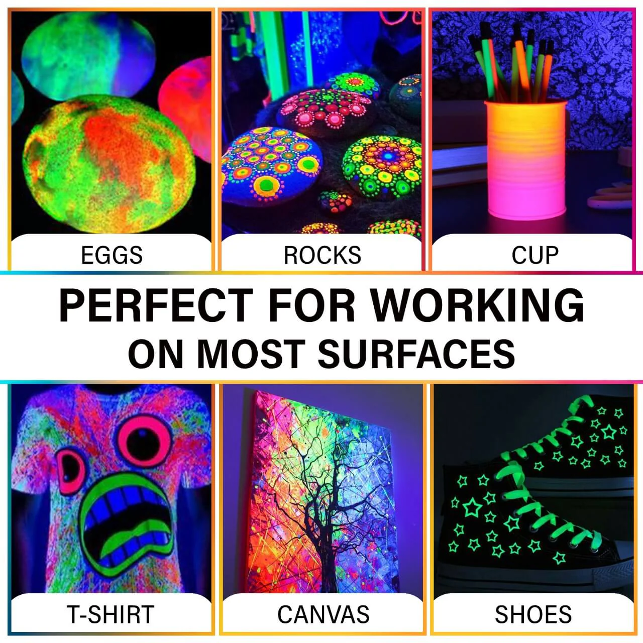 Studio Acrylic Colours - 100 ml - Set of 6 Neon Shades - Image 4