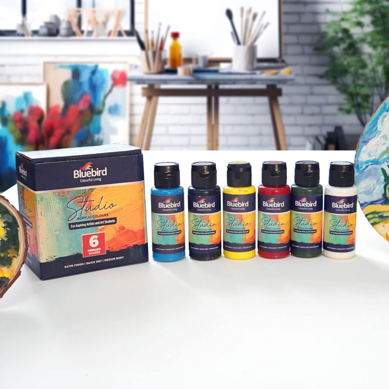 Studio Acrylic Colours - 100 ml - Set of 6 Primary Shades - Image 5